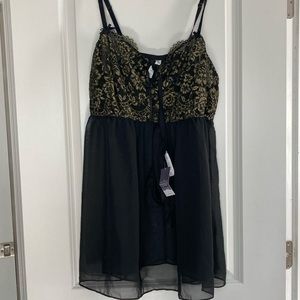 NWT Cacique Seriously Sexy Collection 2-Piece Black Lace Chemise Lingerie 22/24
